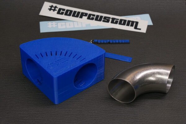 3D-printed multi-angle pipe elbow cutting template for exhaust fabrication, OD and CLR cutting guide