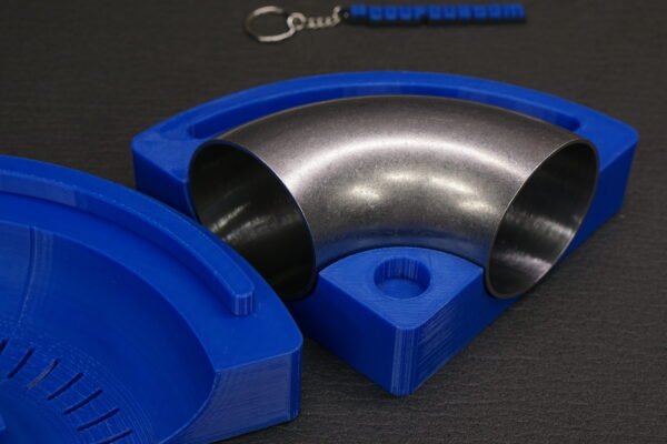 3D-printed multi-angle pipe elbow cutting template for exhaust fabrication, OD and CLR cutting guide